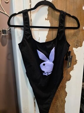 PLAYBOY Black One-Piece with Lavender Bunny Logo